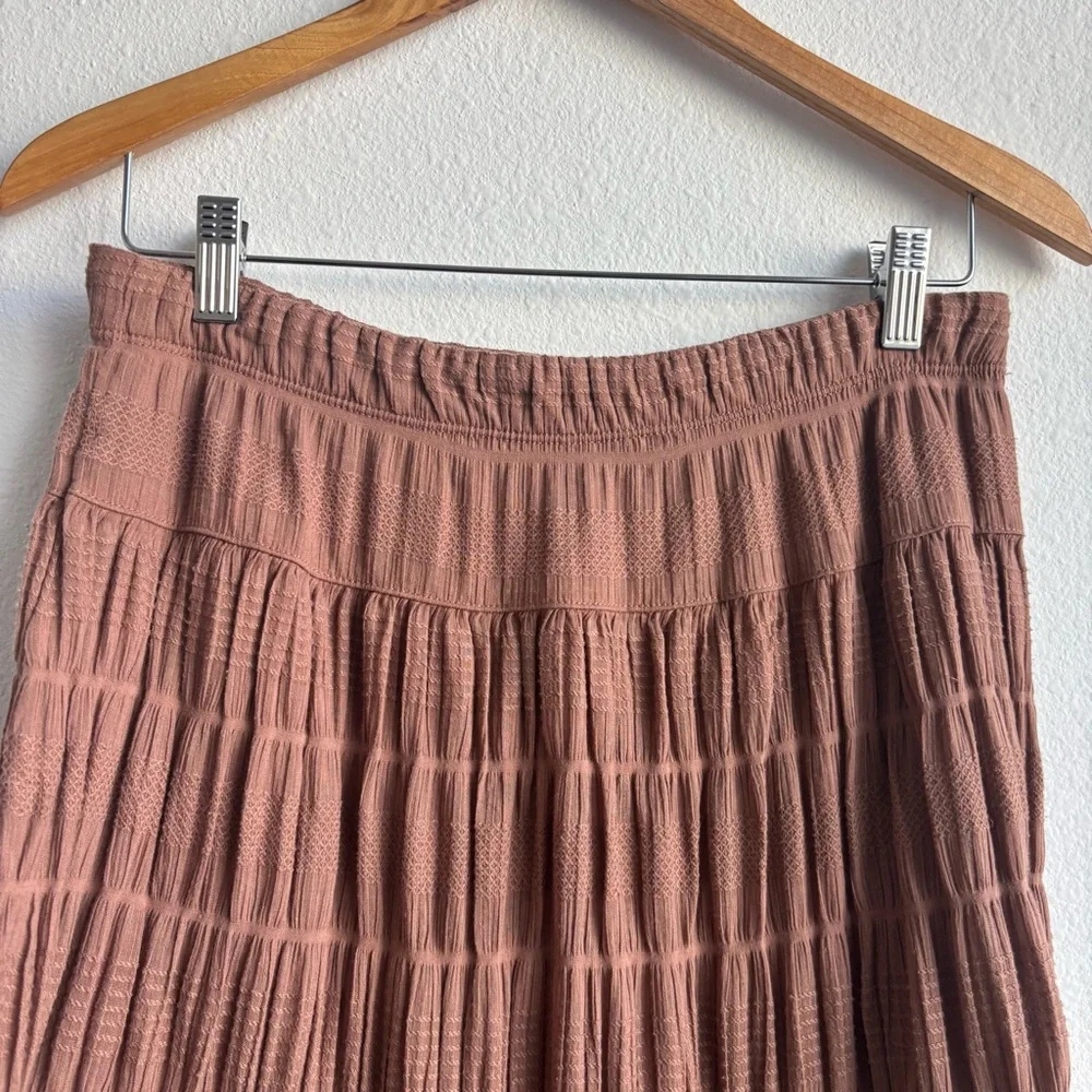 NWT Max Studio Texture Cotton Neutral Brown Tiered Maxi Skirt Earth Toned Boho S - Picture 4 of 8